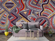 Purple Geometric Embroidery-Effect Wall Mural – room illustration 2