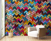 Colourful Chevron Embroidery-Effect Wall Mural – room illustration 2