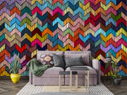 Colourful Chevron Embroidery-Effect Wall Mural – room illustration 4
