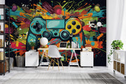 Graffiti Game Controller Wall Mural – room illustration 2