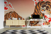 Japanese Tigers and Clouds Wall Mural – home office with white desk mock-up
