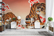 Japanese Tigers and Clouds Wall Mural – study with white chairs mock-up