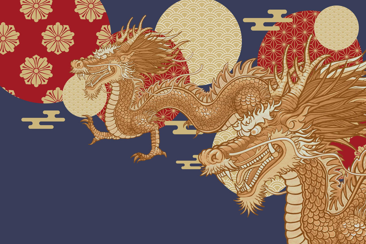 Navy and Gold Dragon Wall Mural – clean artwork