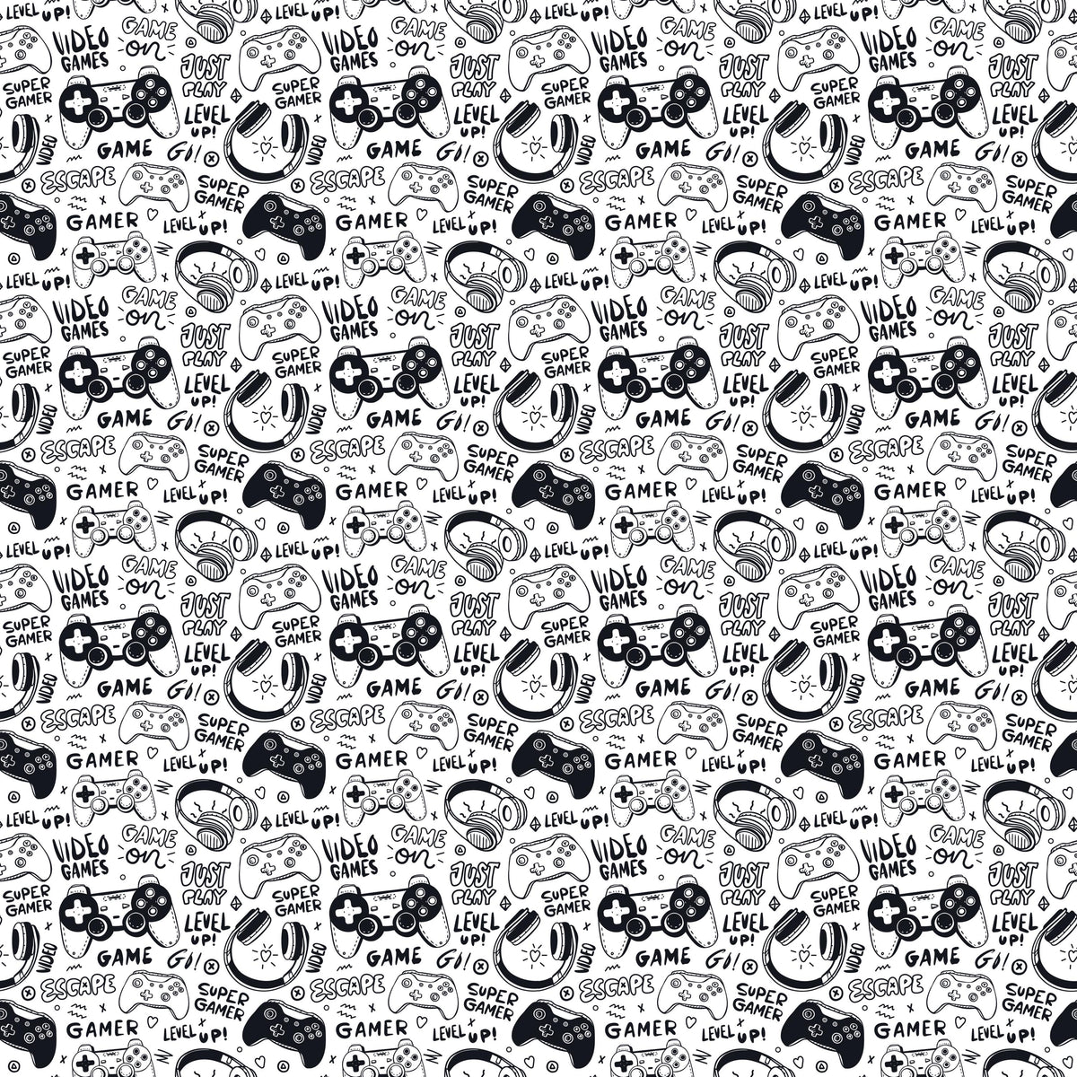 Black & White Gamer Doodle Wall Mural – artwork design