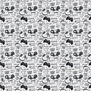 Black & White Gamer Doodle Wall Mural – artwork design