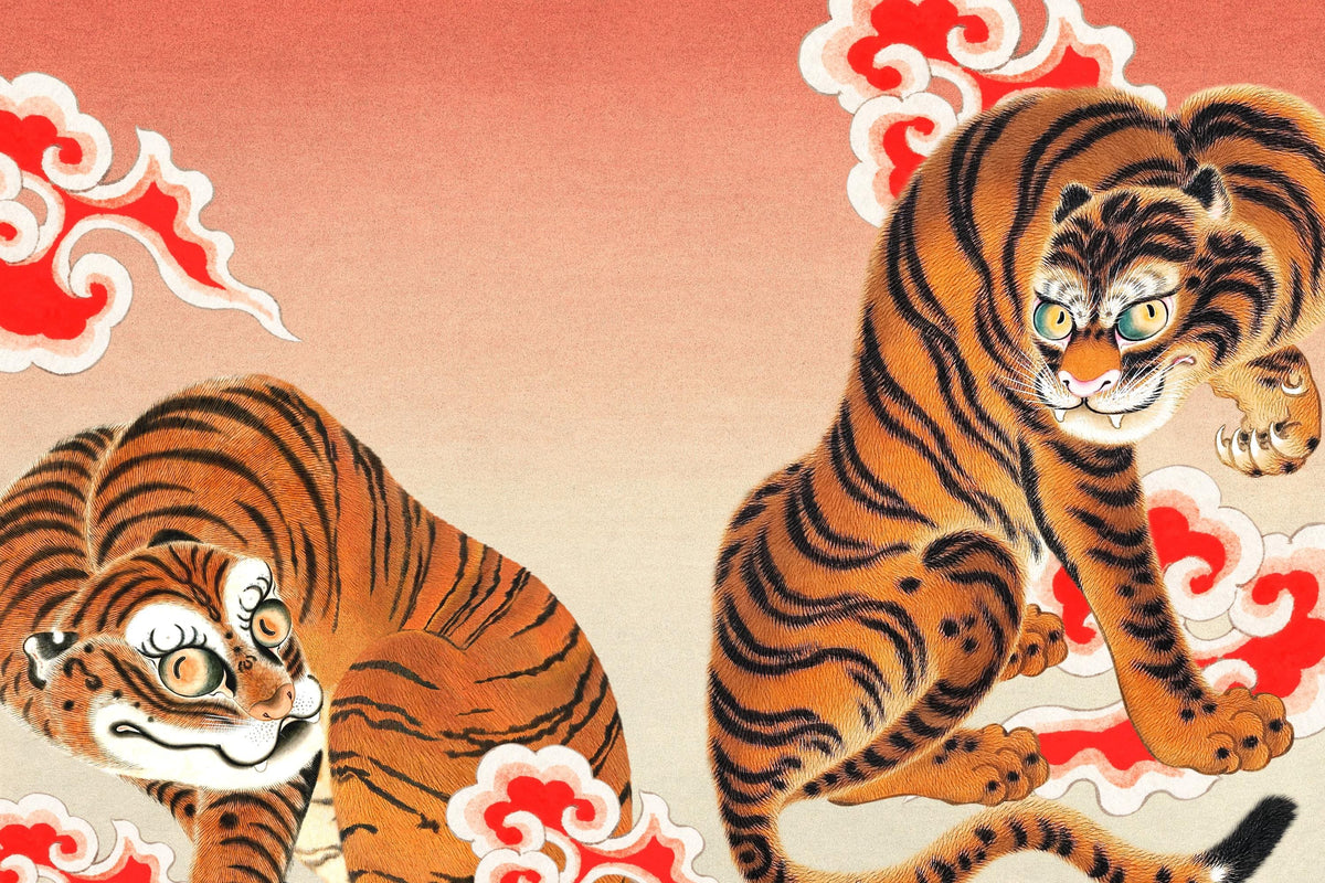 Japanese Tigers and Clouds Wall Mural – clean tiger and cloud artwork