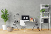 Light Grey Limewash-Effect Wall Mural – home office with a desk and white shelving mock-up