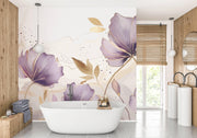 Lavender and Ochre Watercolour Floral Wall Mural – bathroom with a freestanding bath mock-up