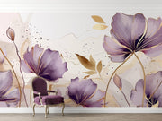 Lavender and Ochre Watercolour Floral Wall Mural – room with a purple chair mock-up