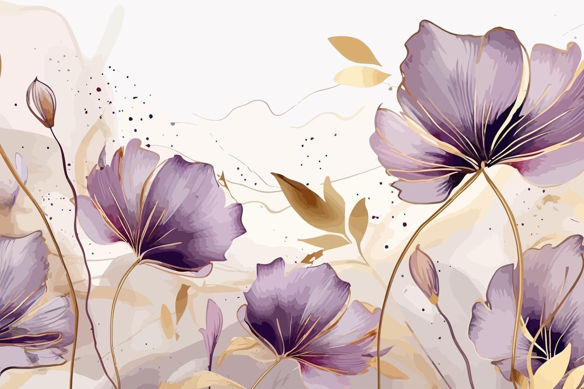 Lavender and Ochre Watercolour Floral Wall Mural – clean artwork