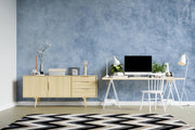 Soft Blue Limewash-Effect Wall Mural – home office with a white desk and chequered floor mock-up
