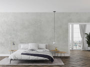 Light Grey Limewash-Effect Wall Mural – bedroom with a low grey bed mock-up