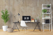Beige Limewash-Effect Wall Mural – home office with a desk and white shelving mock-up