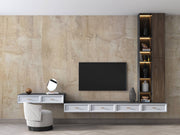 Beige Limewash-Effect Wall Mural – living room with a television and low cabinet mock-up