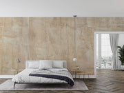 Beige Limewash-Effect Wall Mural – bedroom with a low grey bed mock-up