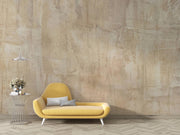 Beige Limewash-Effect Wall Mural – room with a yellow chaise longue mock-up