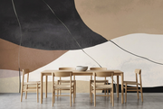 Neutral abstract line art wall mural dining room styling mockup