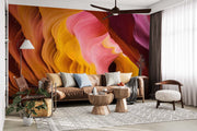 Vibrant Antelope Canyon Wall Mural – Stunning Desert Landscape Wallpaper with Swirling Sandstone Formations in Fiery Orange, Golden Yellow, and Soft Pink Tones.