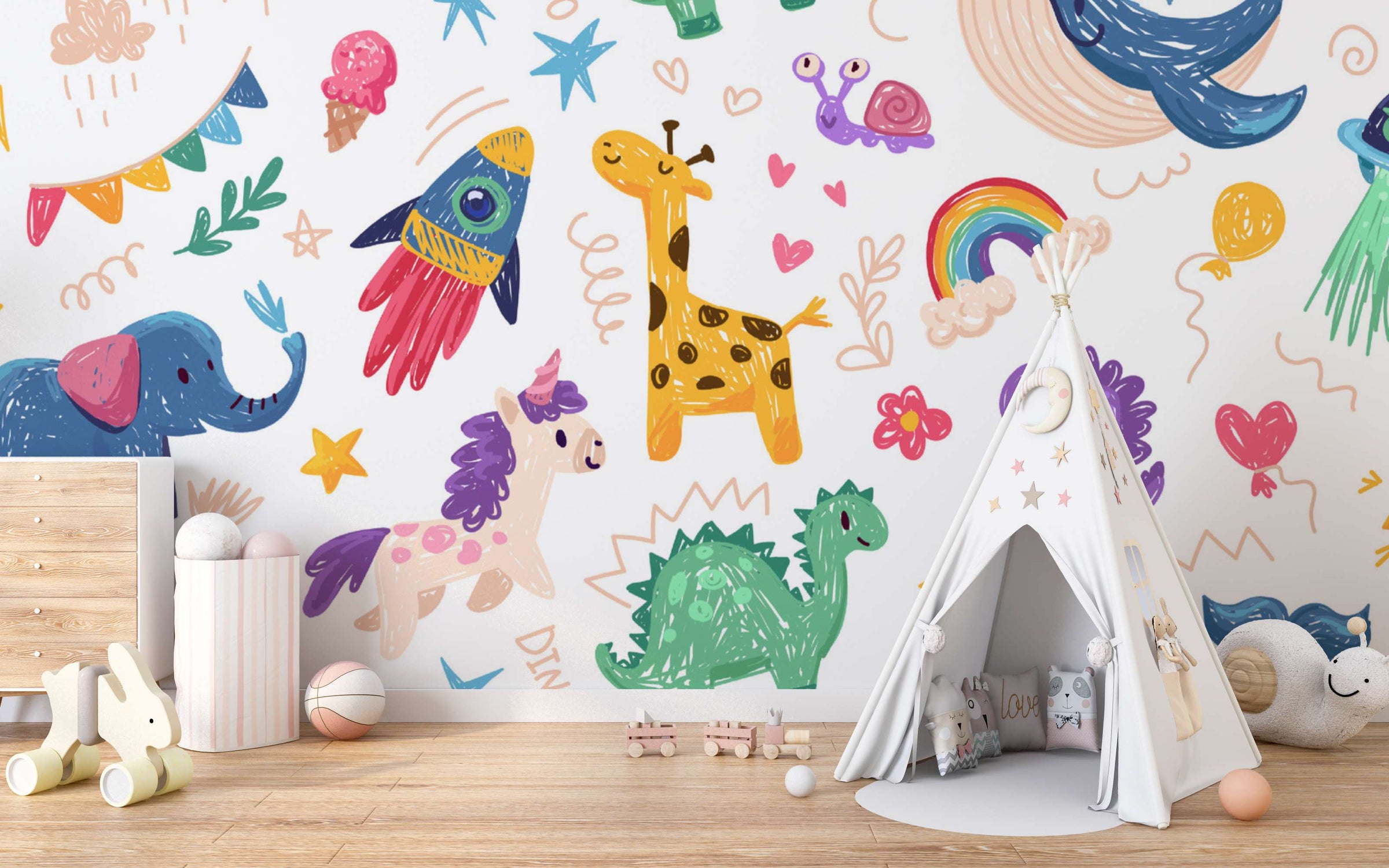 Whimsical Hand-Drawn Doodle Wall Mural
