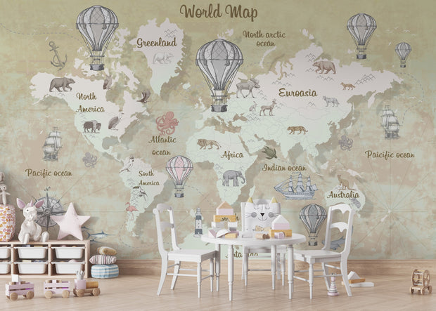 Vintage world map wall mural