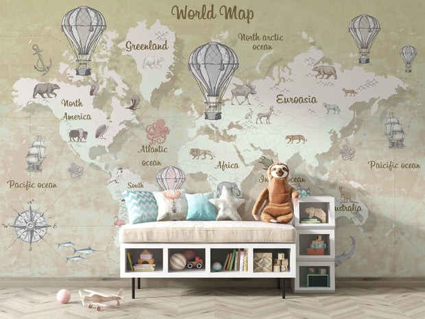 Vintage world map wall mural