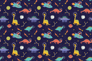 Space Dinosaurs Wall Mural features colourful astronaut dinosaurs, planets and stars.